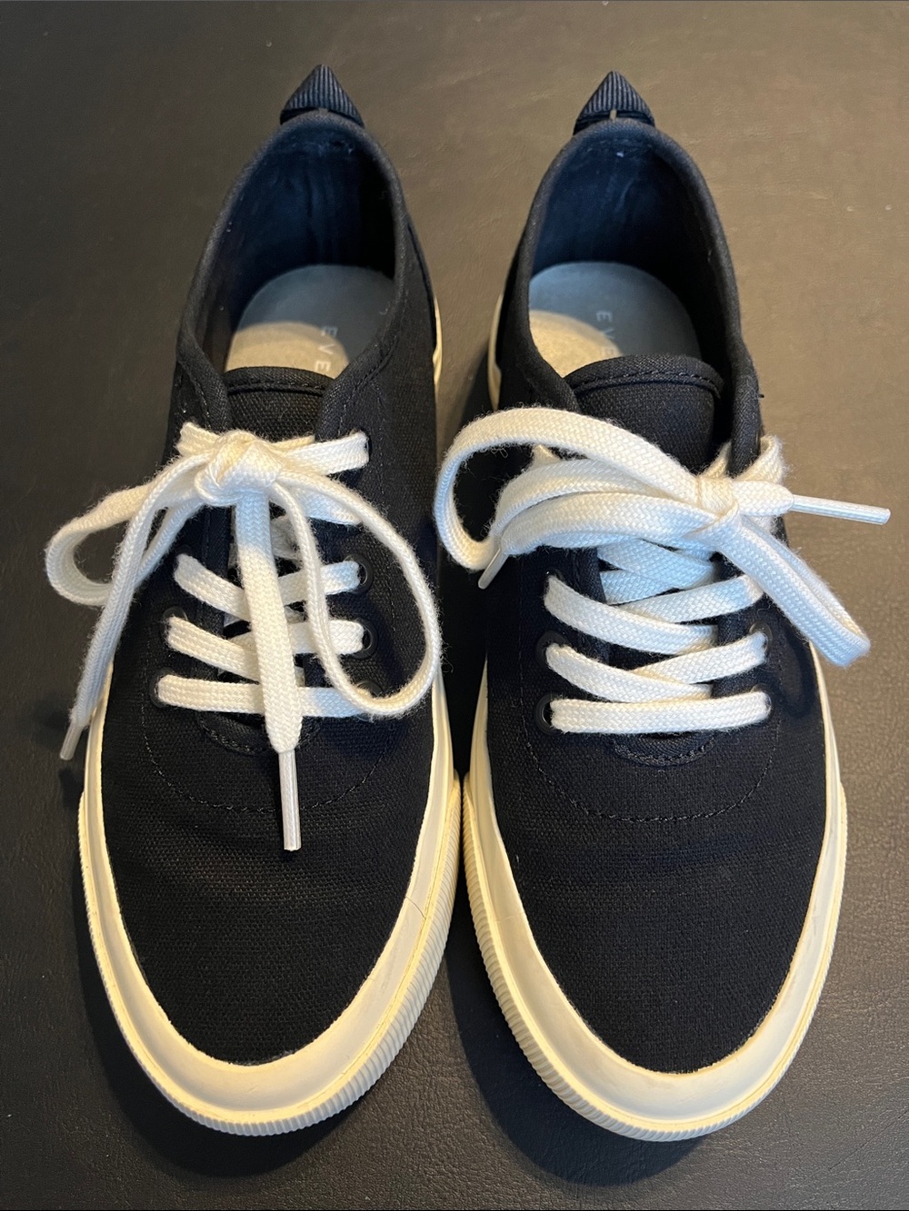 Everlane Black Canvas Low-Top Sneakers With Cream Sole And White Laces